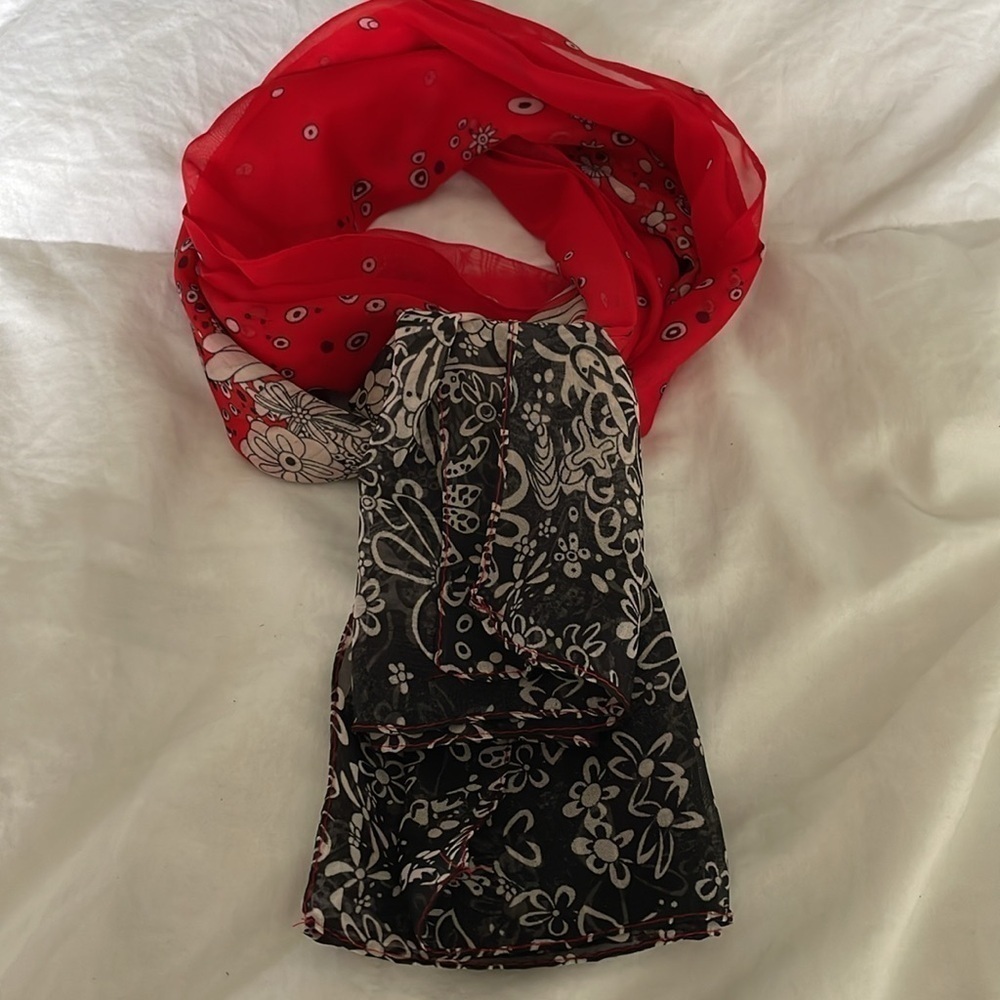 Beautiful Red|Black|Cream | Floral Neck /Hair Scarf | Polyester| 18.5” X 57 “ - Picture 12 of 12